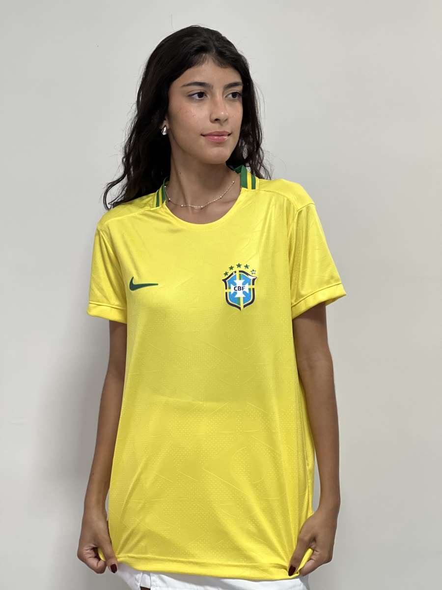 Camisa Feminina Nacional Amarela Gola Colorida